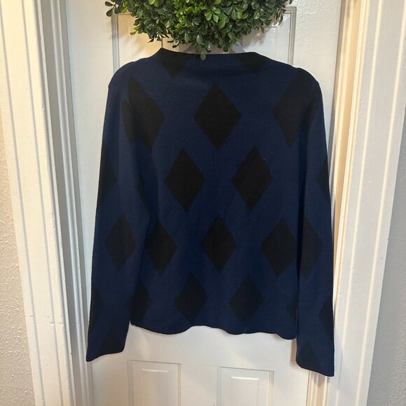 Ann Taylor Blue Mock Turtle Neck Sweater w/ Black Diamond Pattern-Medium - Picture 2 of 6